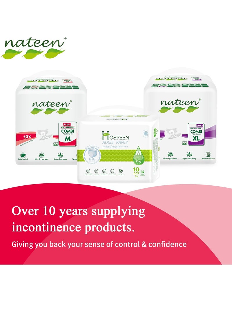 nateen - Combi Plus Incontinence Adult Diaper,Large,Waist Size 115-150Cm,10 Count Adult Diapers,With Super Absorbent Layer, Leak Guard,Disposable Underwear For Men&Women,2140Ml Absorbency. - Image 1