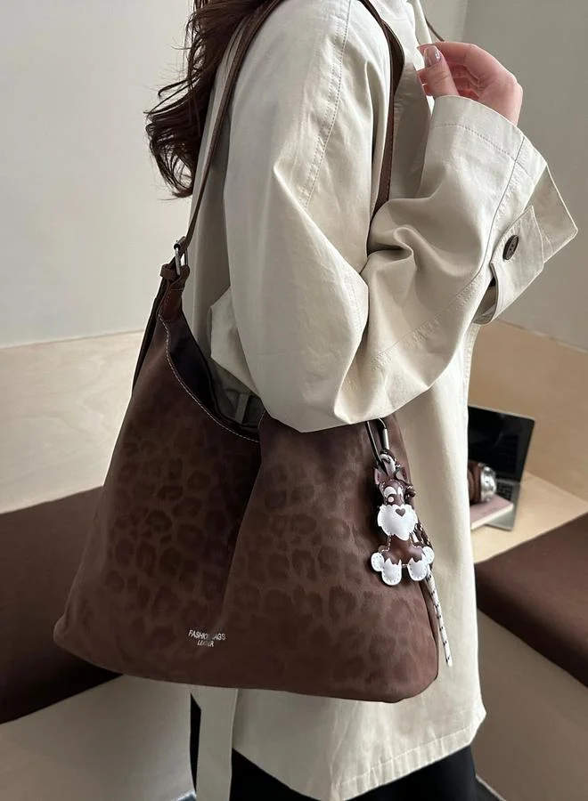 Take Two Coffee Brown Leopard Print Shoulder Bag