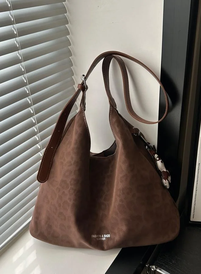 Take Two Coffee Brown Leopard Print Shoulder Bag