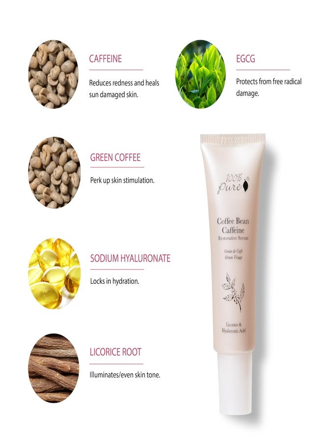 100 % Pure سيروم وجه حبوب القهوة النقية 100% EGCG، مستخلص جذور العرقسوس وحمض الهيالورونيك - شد، تفتيح وحماية - كافيين سائل يومي للبشرة الباهتة - أفضل عناية بالبشرة للنساء والرجال - 1 أونصة سائلة - Image 4