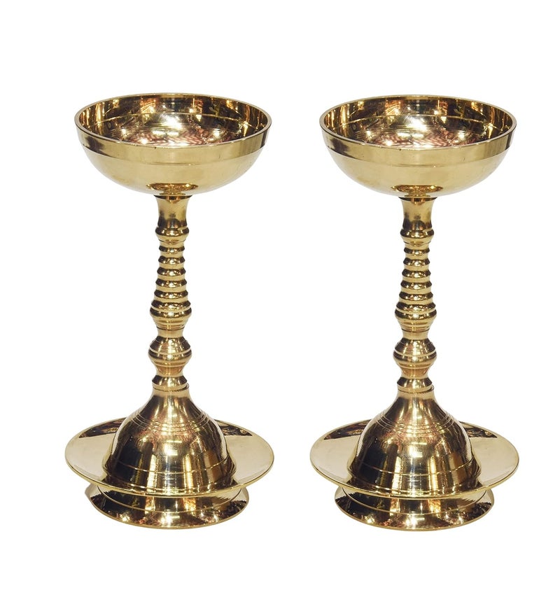 Bhimonee Decor وعاء ناندا من النحاس الأصفر الخالص بيموني 55 بوصة مع شمعة طويلة طاولة كبيرة عبوة من 2 قطعة مع لافانغا 2 قطعة - Image 3