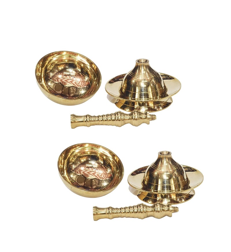 Bhimonee Decor وعاء ناندا من النحاس الأصفر الخالص بيموني 55 بوصة مع شمعة طويلة طاولة كبيرة عبوة من 2 قطعة مع لافانغا 2 قطعة - Image 5