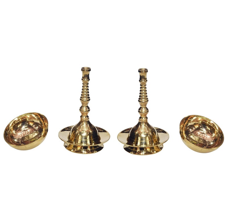 Bhimonee Decor وعاء ناندا من النحاس الأصفر الخالص بيموني 55 بوصة مع شمعة طويلة طاولة كبيرة عبوة من 2 قطعة مع لافانغا 2 قطعة - Image 4