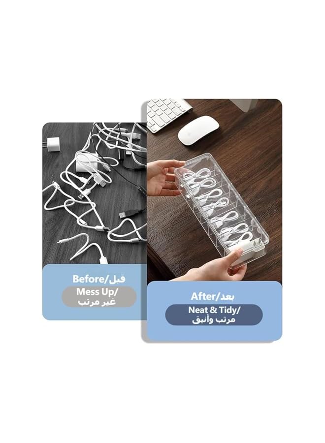 S-TOP Data Cable Organizer Box, Data Cable Organizer Storage Box With Lid, Charger Cable Organiser for Office and Home, Plastic Cable Management Box with 10 Wire Ties, 8 Capacity Acrylic Charger Organizer - Image 4