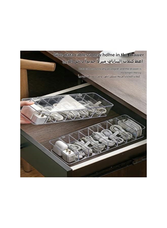 S-TOP Data Cable Organizer Box, Data Cable Organizer Storage Box With Lid, Charger Cable Organiser for Office and Home, Plastic Cable Management Box with 10 Wire Ties, 8 Capacity Acrylic Charger Organizer - Image 2