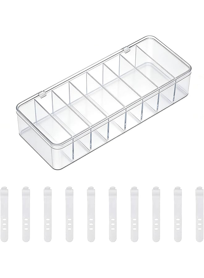 S-TOP Data Cable Organizer Box, Data Cable Organizer Storage Box With Lid, Charger Cable Organiser for Office and Home, Plastic Cable Management Box with 10 Wire Ties, 8 Capacity Acrylic Charger Organizer - Image 1