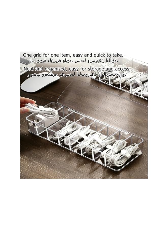 S-TOP Data Cable Organizer Box, Data Cable Organizer Storage Box With Lid, Charger Cable Organiser for Office and Home, Plastic Cable Management Box with 10 Wire Ties, 8 Capacity Acrylic Charger Organizer - Image 3