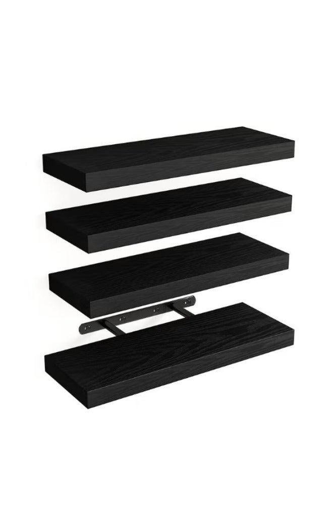 4Pcs Rustic Black Floating Wall Shelves, Large & Deep Sturdy Wall-Mounted Storage Rack for Bedroom, Bathroom, Laundry, Kitchen, Living Room & Closet Decor Black - Image 1