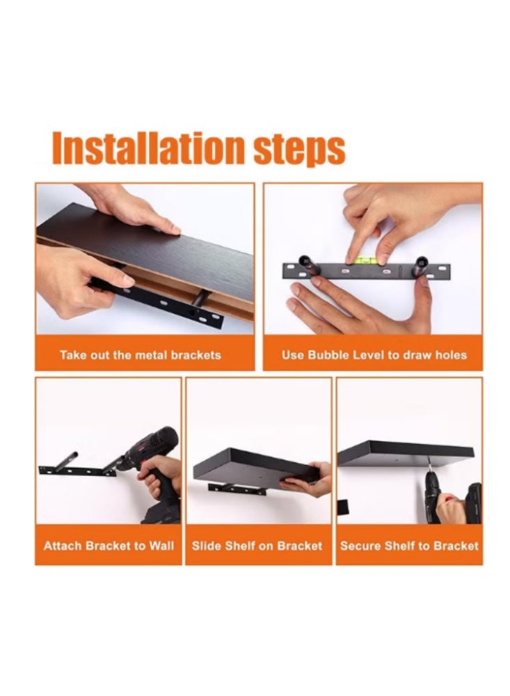 4Pcs Rustic Black Floating Wall Shelves, Large & Deep Sturdy Wall-Mounted Storage Rack for Bedroom, Bathroom, Laundry, Kitchen, Living Room & Closet Decor Black - Image 4