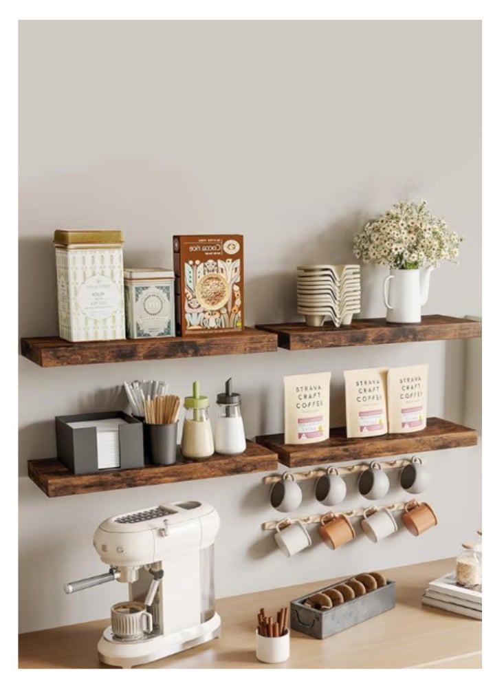 4Pcs Rustic Black Floating Wall Shelves, Large & Deep Sturdy Wall-Mounted Storage Rack for Bedroom, Bathroom, Laundry, Kitchen, Living Room & Closet Decor Black - Image 2