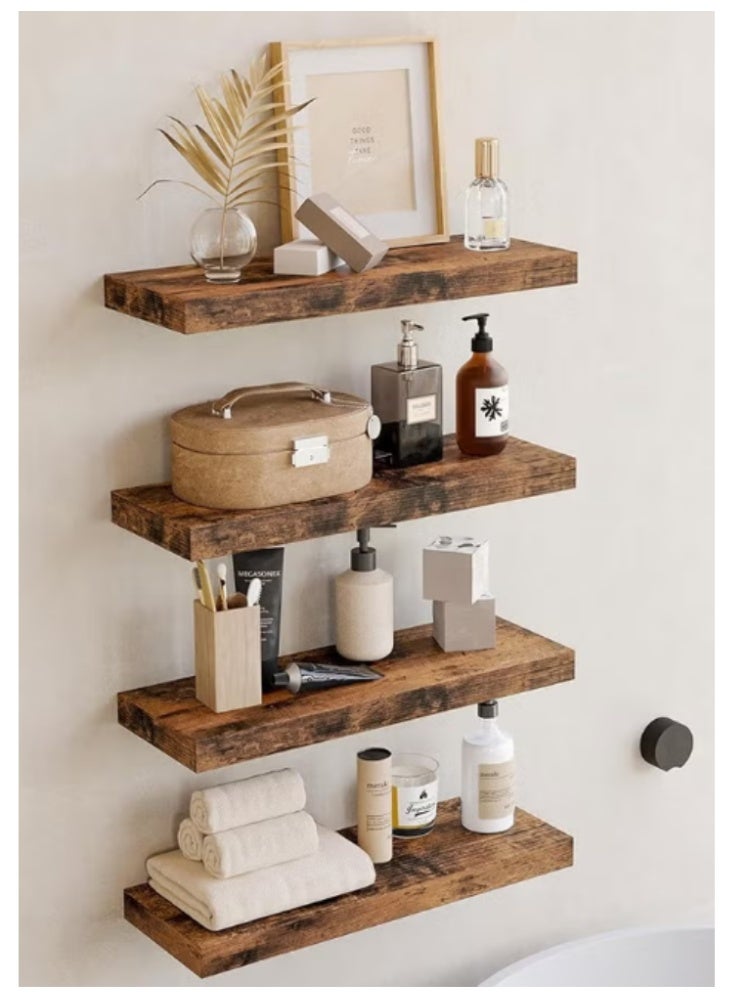 4Pcs Rustic Black Floating Wall Shelves, Large & Deep Sturdy Wall-Mounted Storage Rack for Bedroom, Bathroom, Laundry, Kitchen, Living Room & Closet Decor Black - Image 3