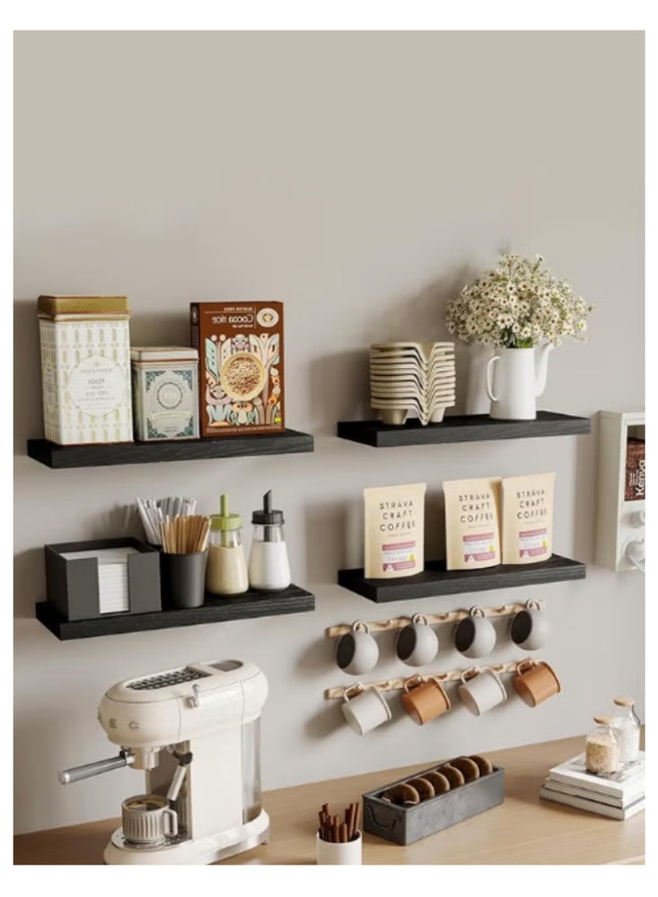 4Pcs Rustic Black Floating Wall Shelves, Large & Deep Sturdy Wall-Mounted Storage Rack for Bedroom, Bathroom, Laundry, Kitchen, Living Room & Closet Decor Black - Image 5