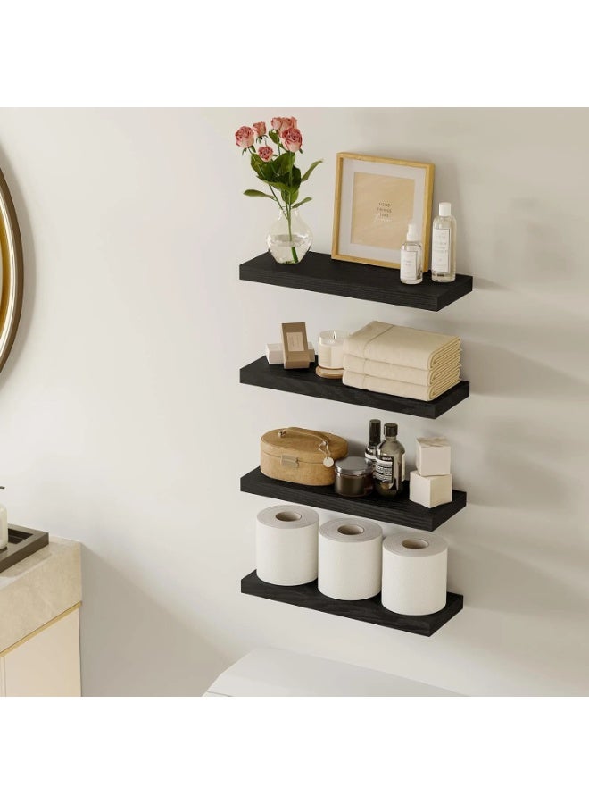 4Pcs Wall Mounted Shelves, Rustic Black Floating Wall Shelves, Large & Deep Sturdy Wall Storage Rack for Bedroom, Bathroom, Laundry, Kitchen, Living Room & Closet Decor - Image 3