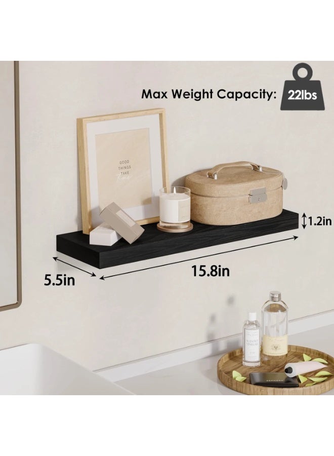 4Pcs Wall Mounted Shelves, Rustic Black Floating Wall Shelves, Large & Deep Sturdy Wall Storage Rack for Bedroom, Bathroom, Laundry, Kitchen, Living Room & Closet Decor - Image 4