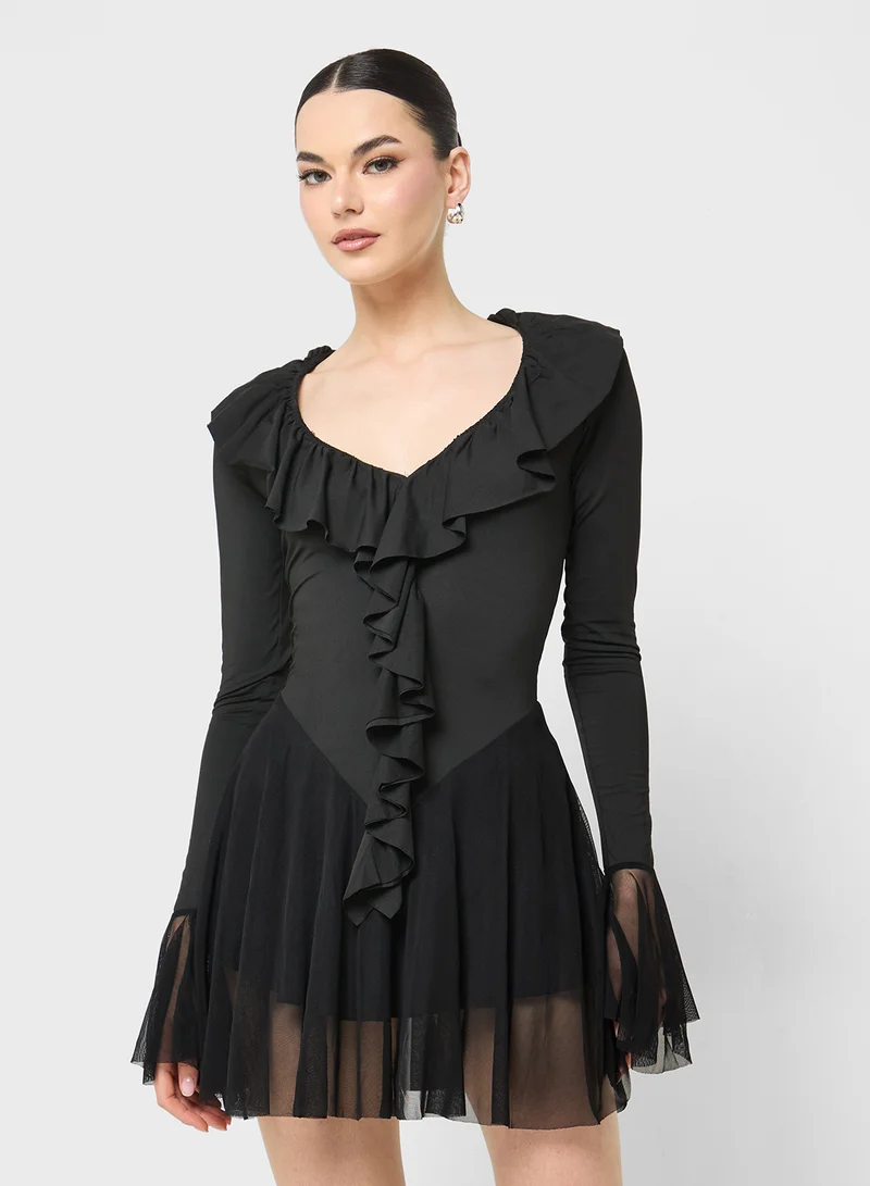 Ginger Ruffle Detail Skater Dress