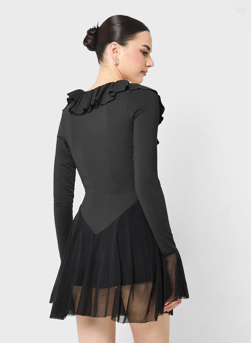 Ginger Ruffle Detail Skater Dress - Image 3