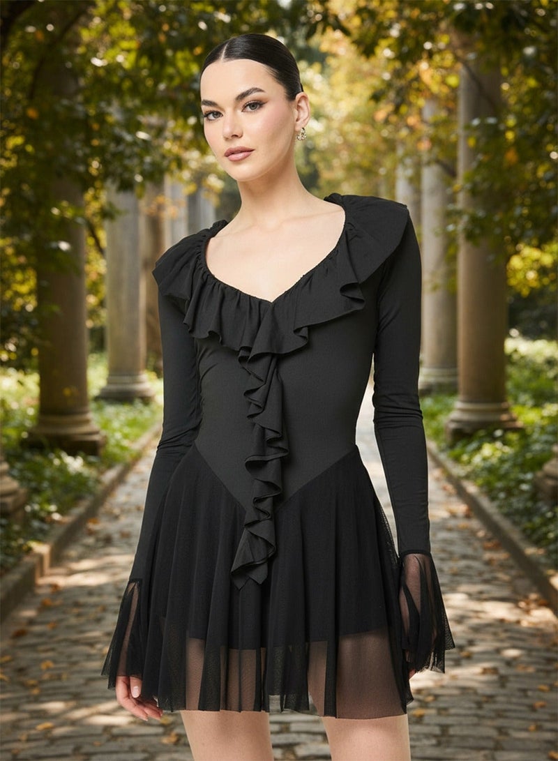 Ginger Ruffle Detail Skater Dress - Image 1