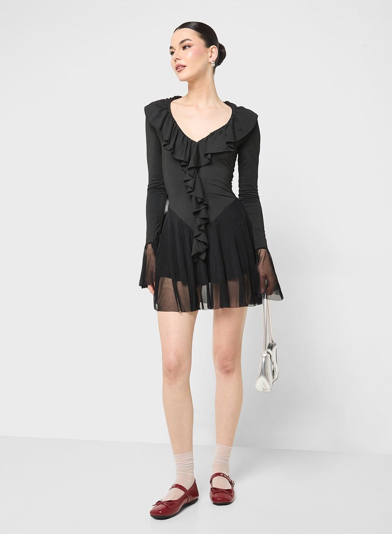 Ginger Ruffle Detail Skater Dress - Image 5