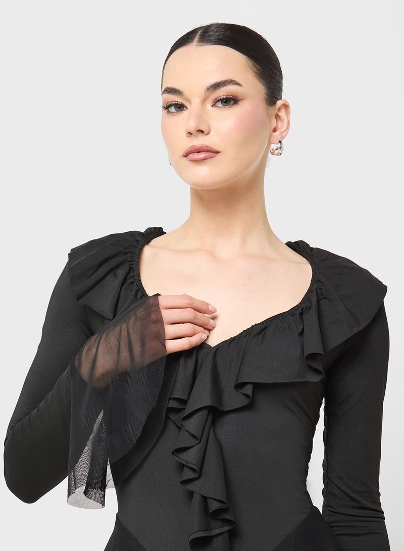 Ginger Ruffle Detail Skater Dress - Image 4