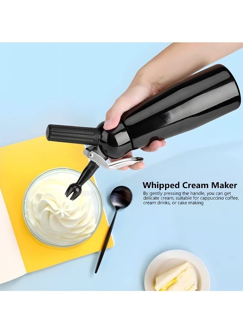 موزع الكريمة المخفوقة من الفولاذ المقاوم للصدأ، صانعة كريمة مخفوقة احترافية، خلاطة كريمة شهية تتضمن 3 فوهات تزيين طهي كبيرة 500 مل - Image 5