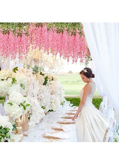 PlantaZee PlantaZee Artificial Wisteria Flower for Home Decoration Plants Plastic Items Decorative Flowers Hanging Bunch Creepers Garlands Leaves for Vase Wedding Room Pink Pack of 12  - Image 5