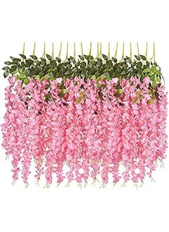 PlantaZee PlantaZee Artificial Wisteria Flower for Home Decoration Plants Plastic Items Decorative Flowers Hanging Bunch Creepers Garlands Leaves for Vase Wedding Room Pink Pack of 12  - Image 2