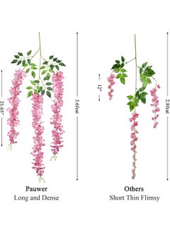 PlantaZee PlantaZee Artificial Wisteria Flower for Home Decoration Plants Plastic Items Decorative Flowers Hanging Bunch Creepers Garlands Leaves for Vase Wedding Room Pink Pack of 12  - Image 3