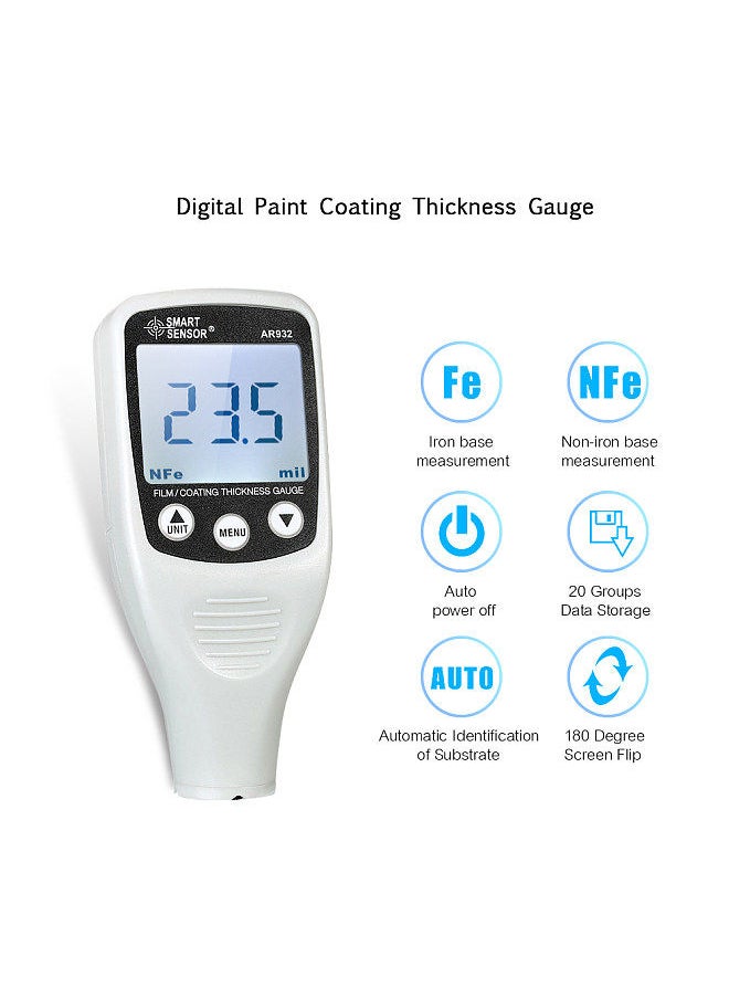 SMART SENSOR Digital Paint Coating Thickness Gauge Handheld Coatings Thickness Tester with Auto Function Fe/NF Probe Car Detector Automotive Coating Refinishing Cars Paint Tester Meter (0～1700um)