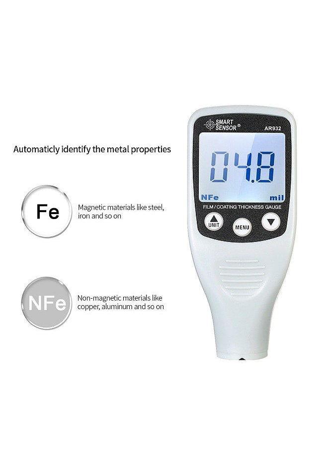 SMART SENSOR Digital Paint Coating Thickness Gauge Handheld Coatings Thickness Tester with Auto Function Fe/NF Probe Car Detector Automotive Coating Refinishing Cars Paint Tester Meter (0～1700um)
