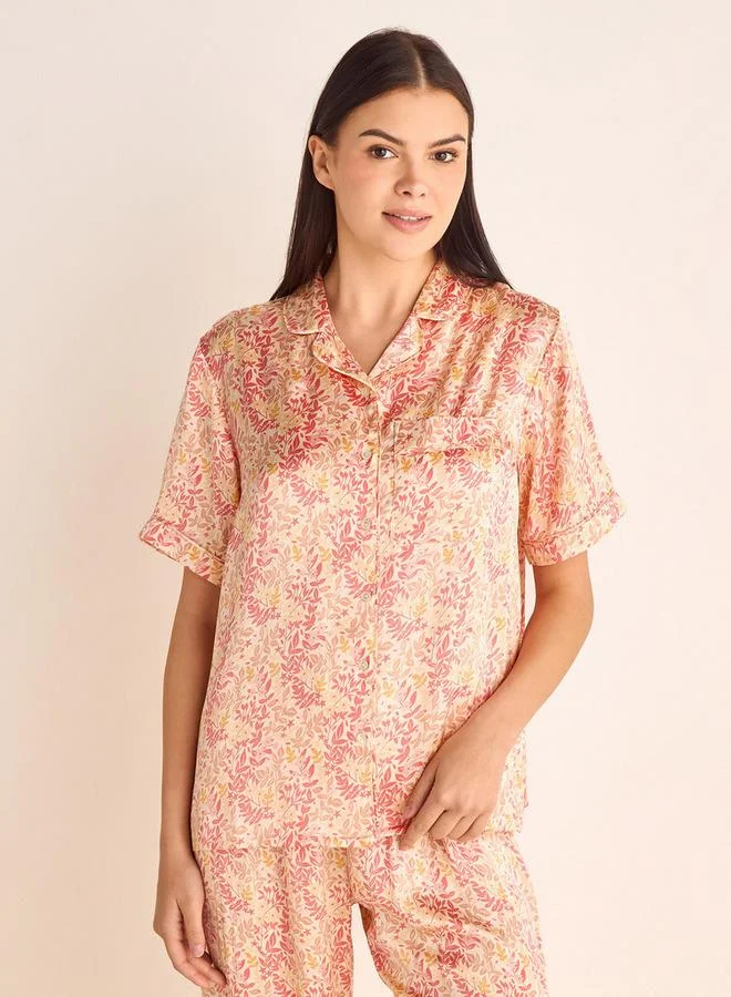 سبلاش فيڤ طقم بيجامة مطبوع بالزهور بياقة كامب وخصر مطاطي