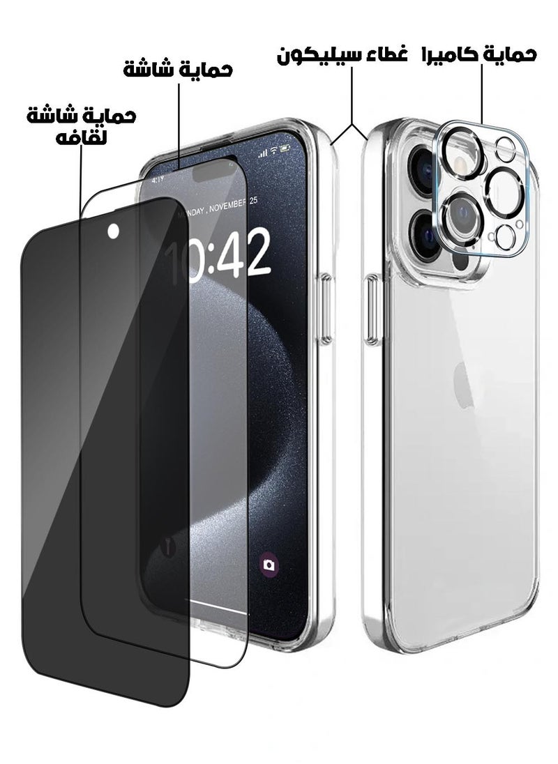 Generic - 4 in 1 Package For iPhone 15 Pro Max - Screen Protector, Privacy Screen Protector , Camera Lens Protector and Case Cover - Image 1