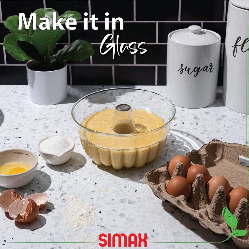 SIMAX Clear Glass Fluted Bundt Pan, Heat, Cold, and Shock Proof, Holds 1.4 Quarts (5.4 Cups), Made in Europe, Great for Small Ring Cakes, Puddings, Desserts, Monkey Bread, and More, Dishwasher Safe - Image 4