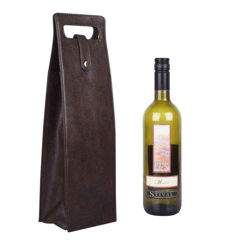 Anything & Everything Faux Vegan Leather Wine Bottle Holder, Wine Bag, Hot/Cold Container Cover/Case Bag, Bottle Carry Bag - Brown, Portable - Image 5