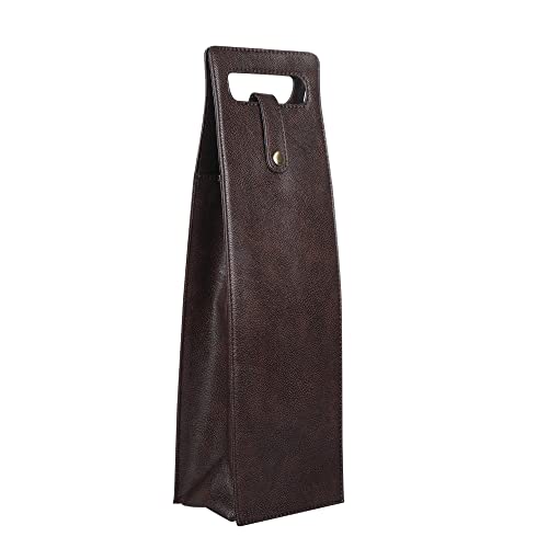 Anything & Everything Faux Vegan Leather Wine Bottle Holder, Wine Bag, Hot/Cold Container Cover/Case Bag, Bottle Carry Bag - Brown, Portable - Image 3