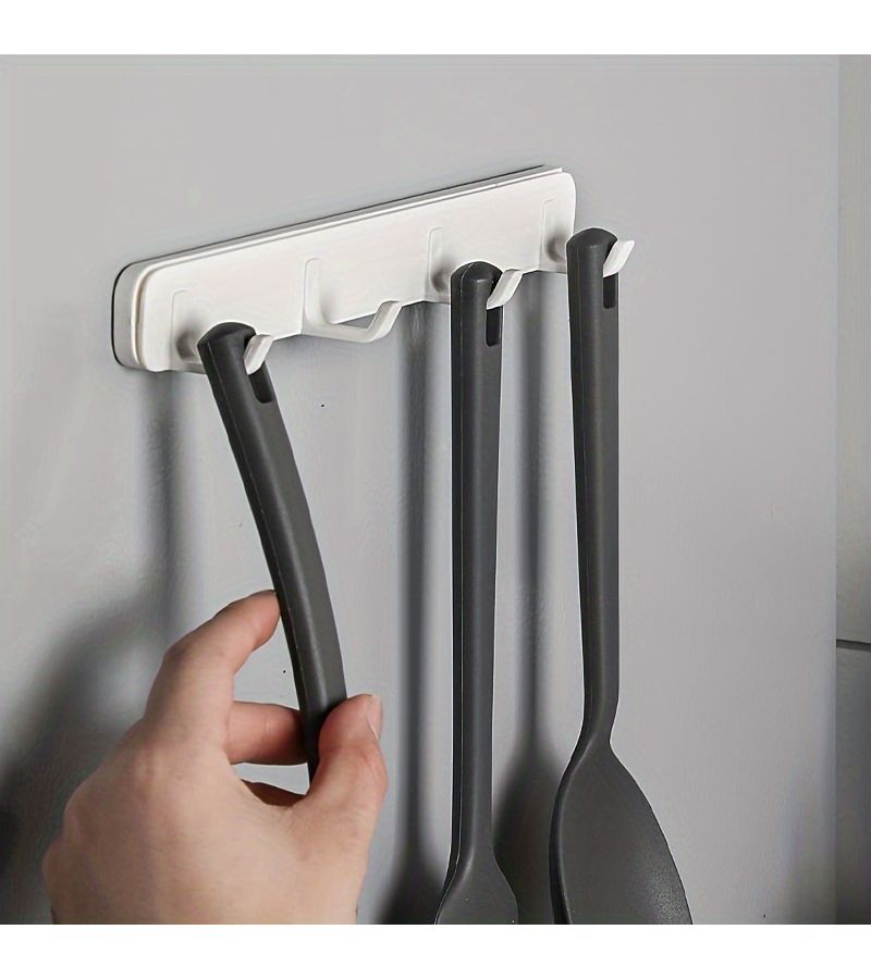 White 2pcs No Drilling Adjustable Wall Hanging Hooks for Kitchen Bathroom - Image 3