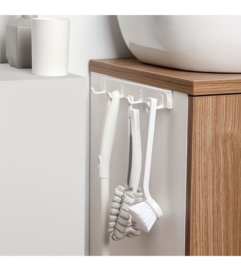 White 2pcs No Drilling Adjustable Wall Hanging Hooks for Kitchen Bathroom - Image 5