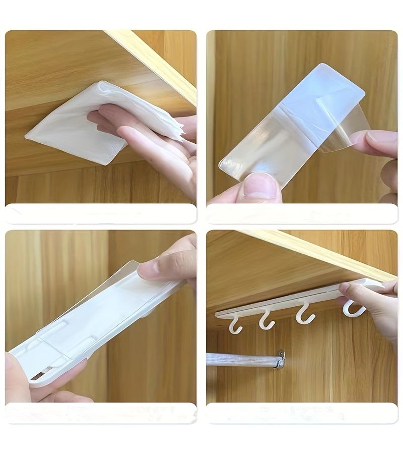 White 2pcs No Drilling Adjustable Wall Hanging Hooks for Kitchen Bathroom - Image 1