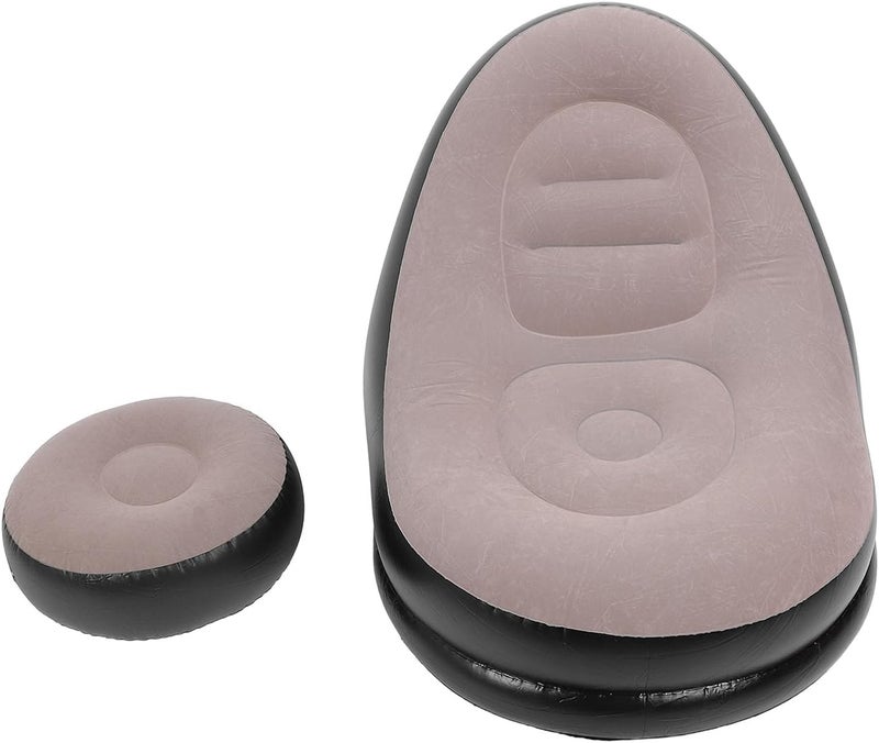 Inflatable Lounge Chair Inflatable Sofa Bean Bag Lazy Sofa Portable Flocking Surface with Foot Stool for Living Room Bedroom Camping Outdoor Travel (Coffee) - Image 2