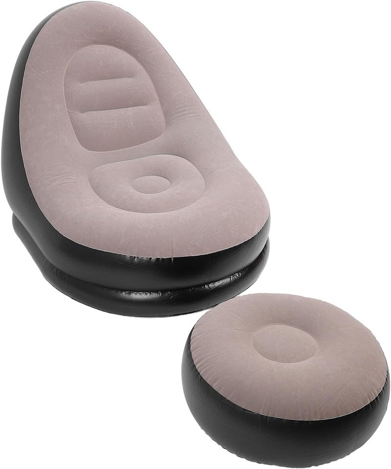 Inflatable Lounge Chair Inflatable Sofa Bean Bag Lazy Sofa Portable Flocking Surface with Foot Stool for Living Room Bedroom Camping Outdoor Travel (Coffee) - Image 3