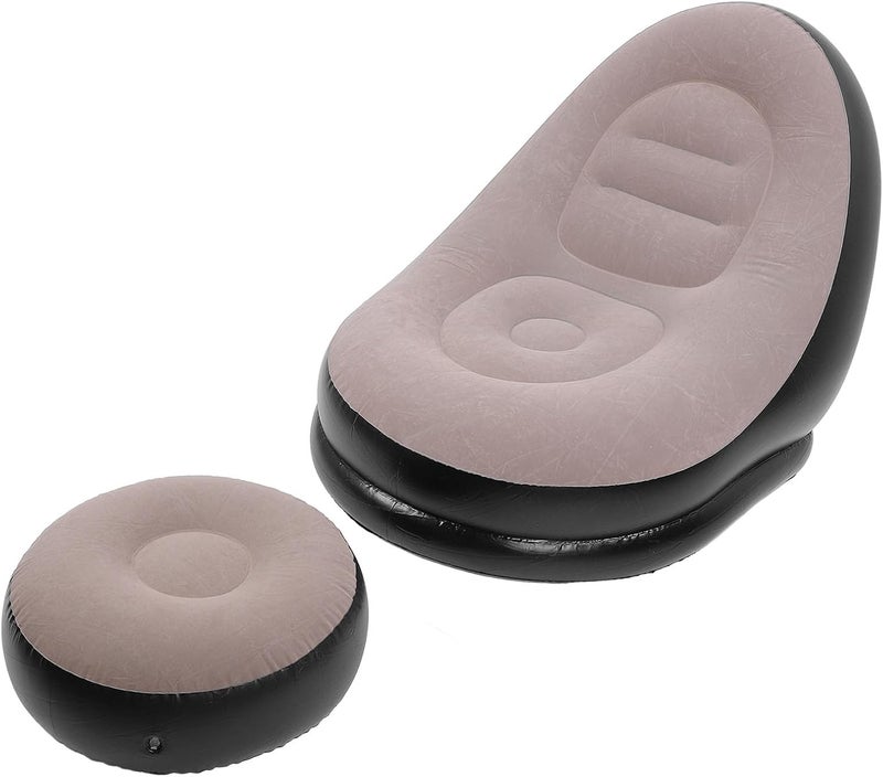 Inflatable Lounge Chair Inflatable Sofa Bean Bag Lazy Sofa Portable Flocking Surface with Foot Stool for Living Room Bedroom Camping Outdoor Travel (Coffee) - Image 4