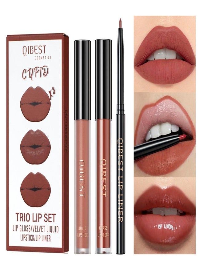 MAEPEOR All In One Lip Kit 3 In 1 Smooth Lipliner Lipgloss and Lipstick Set with Matte Velvet Liquid Lipstick Hydrating Moisturizing Lip Gloss and Creamy Lip Liner (Kit 02, Cupid) - Image 1