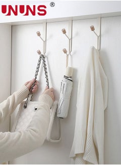 UNUNS Over The Door Hooks,3 Packs Sturdy Metal Over Door Wooden Hooks Organizer Rack For Hanging Coats Hats Robes Towels,White  - Image 1