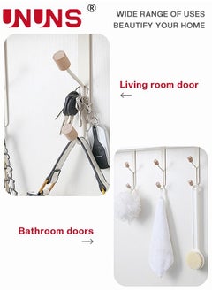 UNUNS Over The Door Hooks,3 Packs Sturdy Metal Over Door Wooden Hooks Organizer Rack For Hanging Coats Hats Robes Towels,White  - Image 5