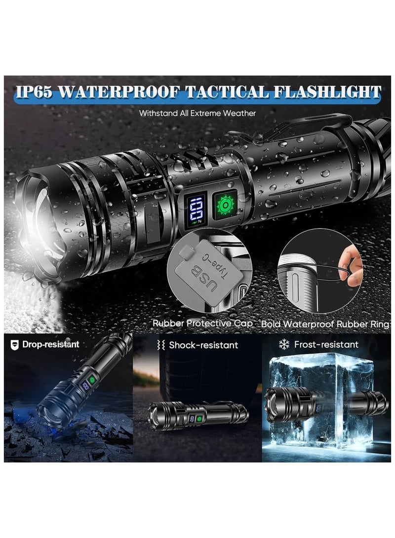 LED Torch Rechargeable Flashlights High lumens, Super Bright 200000LM Flashlight with Digital Power Display and 5 Modes, Waterproof Zoomable Flashlight for Emergency, Outdoor - Image 4
