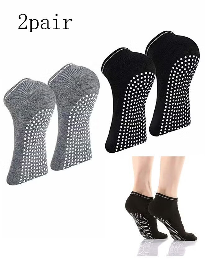 YJ Non Slip Socks Women Fashion All Season Socks Sports Casual Simple Striped Colors For Pilates Yoga Barre Ballet Dance Fitness Football Hospital Mid-Tube Socks Free Size 2 Pieces - Image 1