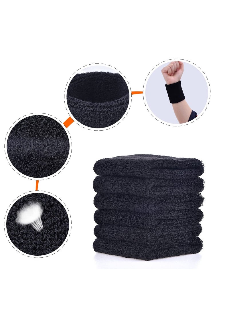 SOLARAE 6 Pack Wrist Sweatbands Sports Wristbands for Football Basketball, Running Athletic Sports Black - Image 2