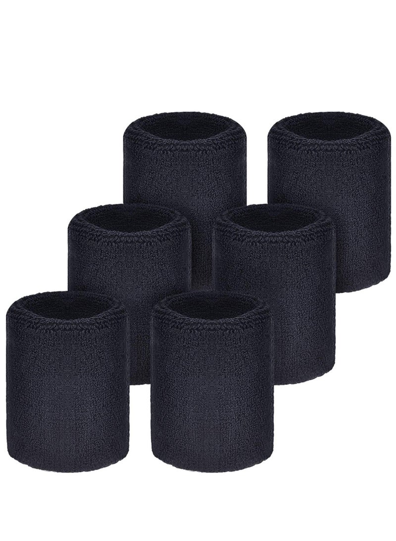 SOLARAE 6 Pack Wrist Sweatbands Sports Wristbands for Football Basketball, Running Athletic Sports Black - Image 1