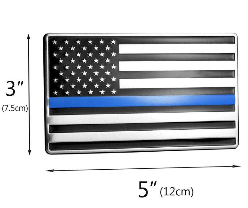 LFPartS USA American Embossed Stainless Steel Metal Flag for Cars, Trucks Show Support of Police and Law Enforcement Officers 5"x3" Thin Blue line Flag - Image 2
