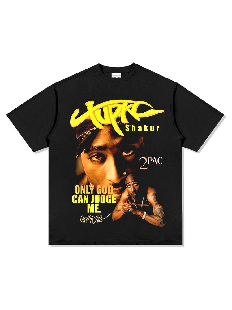 Vintage Hip-Hop Tupac Printed Short-Sleeved Long-Sleeved Washable Heavy Loose Round Neck T-Shirt Round Neck Hooded Sweatshirt - Image 4