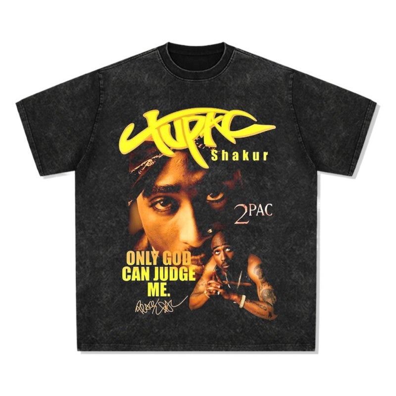 Vintage Hip-Hop Tupac Printed Short-Sleeved Long-Sleeved Washable Heavy Loose Round Neck T-Shirt Round Neck Hooded Sweatshirt - Image 2